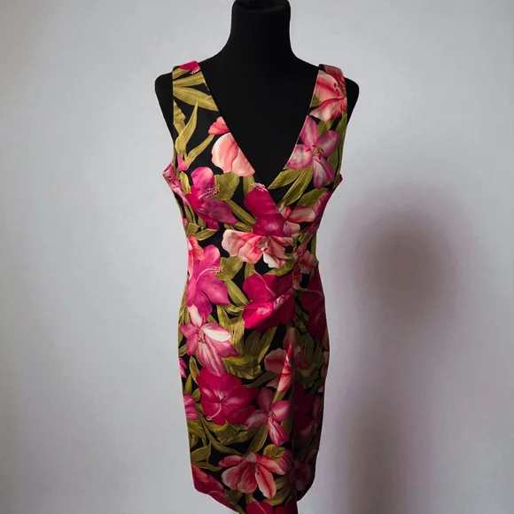 AGB Pink and Green Floral Sleeveless Dress Size 10 - Picture 1 of 5